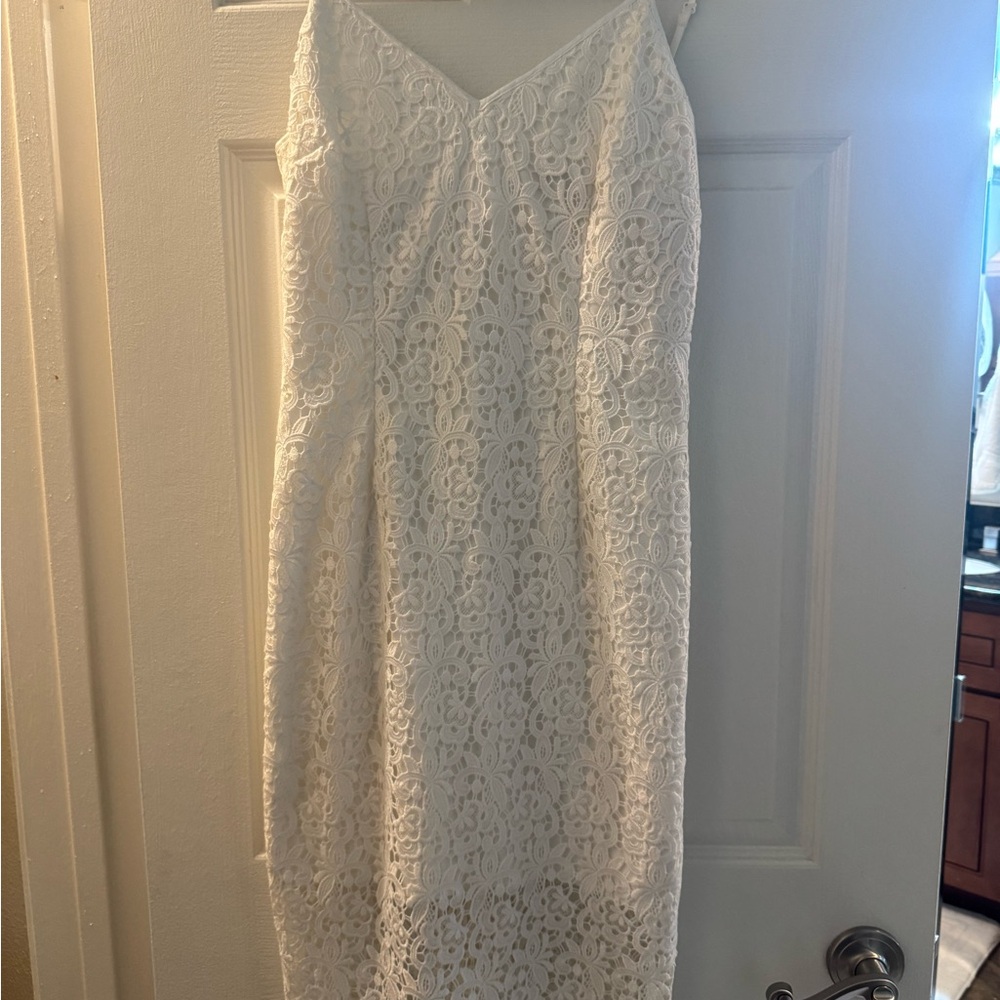 White House Black Market Strapless White Lace Dress